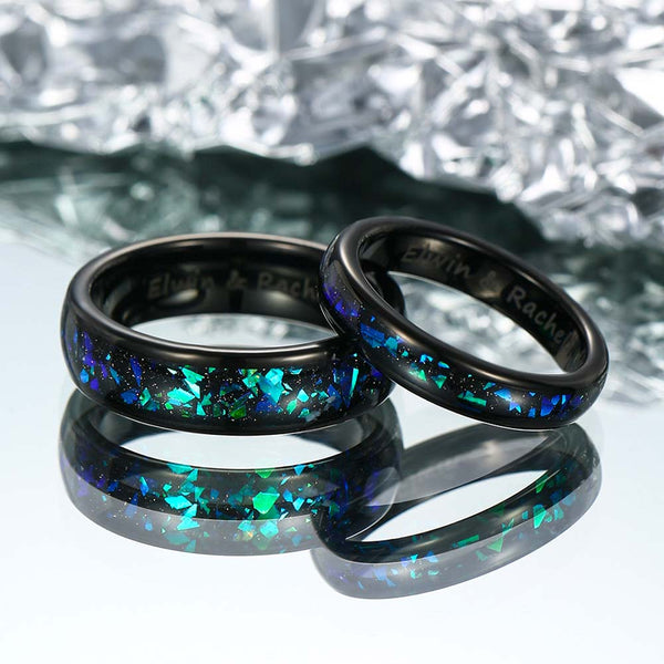 【Pareja】Anillo de Tungsteno con Ópalo - Noche de Mineral Verde