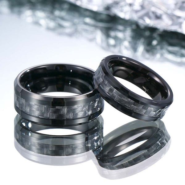 【Pareja】Anillo de Tungsteno con Fibra de Carbono Negro - Regla Oscura