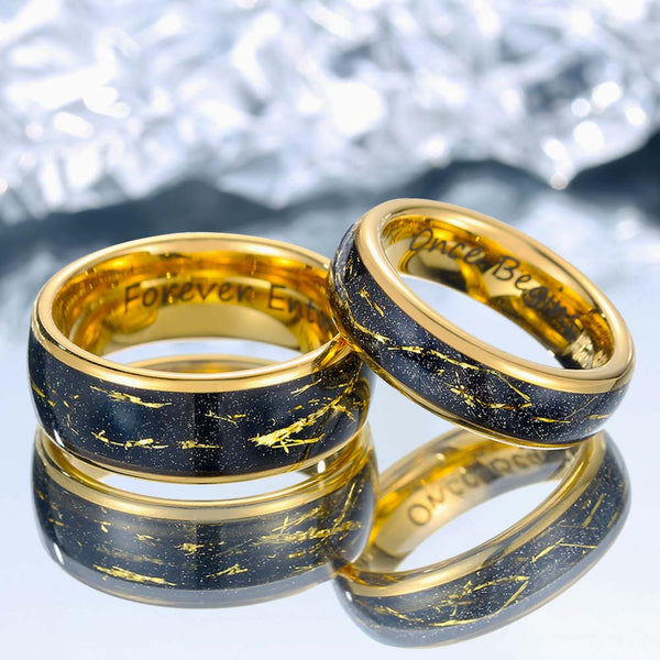 【Conjuntos】Anillos Tungsteno de Pareja Oro con Lámina de Oro - Inscriptor del Tiempo